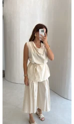 Degaje Yaka Bağcıklı Takım - Natural - Kod: 9159