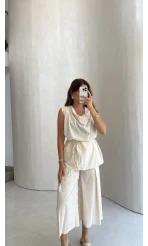 Degaje Yaka Bağcıklı Takım - Natural - Kod: 9159