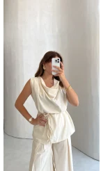 Degaje Yaka Bağcıklı Takım - Natural - Kod: 9159