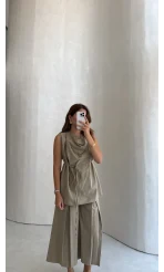 Degaje Yaka Bağcıklı Takım - Vizon - Kod: 9159