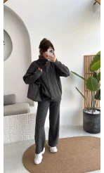 Delaney Boğazlı Triko Hırka Takım - Antrasit