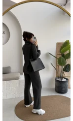 Delaney Boğazlı Triko Hırka Takım - Antrasit