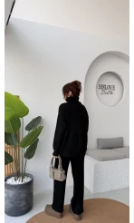 Delaney Boğazlı Triko Hırka Takım - Siyah