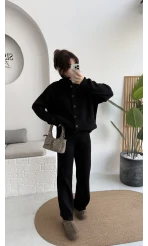 Delaney Boğazlı Triko Hırka Takım - Siyah