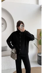 Delaney Boğazlı Triko Hırka Takım - Siyah