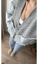 Denim Detay Gri Hırka