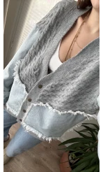 Denim Detay Gri Hırka