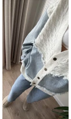 Denim Detay Kırık Beyaz Hırka