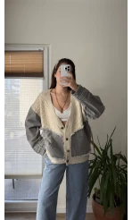 Denim Detay Krem Hırka