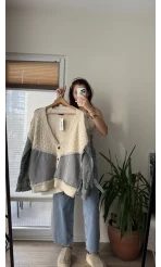 Denim Detay Krem Hırka