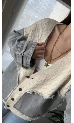 Denim Detay Krem Hırka