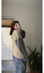 Denim Detay Krem Hırka