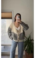 Denim Detay Krem Hırka