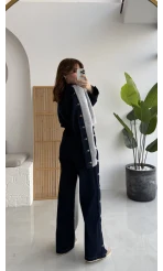 Denim Detaylı Şardonlu Sweatshirt Eşofman Takım - Gri