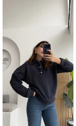 Denim Yaka Sweat - Lacivert