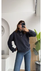 Denim Yaka Sweat - Lacivert