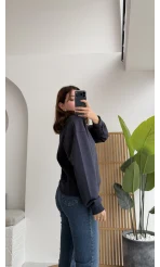 Denim Yaka Sweat - Lacivert