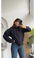 Denim Yaka Sweat - Lacivert