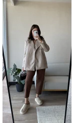 Deri Trençkot Kuşaklı Krem
