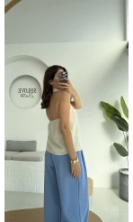 Derpy Sıfır Kol Boyundan Geçmeli Bluz - Natural - 5354