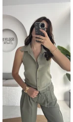 Derpy Sıfır Kol Boyundan Geçmeli Bluz - Yeşil - 5354