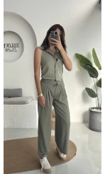 Derpy Sıfır Kol Boyundan Geçmeli Bluz - Yeşil - 5354