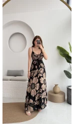 Desenli Askılı Elbise - 35210 - 2 - Siyah