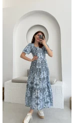 Desenli Elbise Mavi - 3033