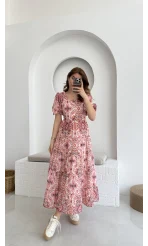 Desenli Elbise Pembe - 3033