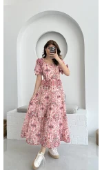 Desenli Elbise Pembe - 3033