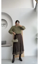Desenli Kırışık Görünümlü Etek