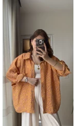 Desenli Tensel Oversize Gömlek - Turuncu - 4960