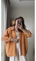 Desenli Tensel Oversize Gömlek - Turuncu - 4960