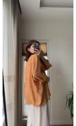 Desenli Tensel Oversize Gömlek - Turuncu - 4960