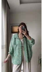 Desenli Tensel Oversize Gömlek - Yeşil - 4960