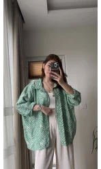 Desenli Tensel Oversize Gömlek - Yeşil - 4960