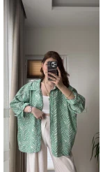 Desenli Tensel Oversize Gömlek - Yeşil - 4960