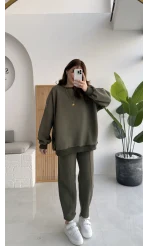 Devin Sweatshirt Eşofman Takımı - Haki - Kod: 25602