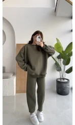 Devin Sweatshirt Eşofman Takımı - Haki - Kod: 25602