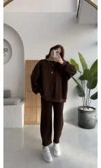 Devin Sweatshirt Eşofman Takımı - Kahverengi - Kod: 25602