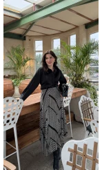 Diana Çizgili Asimetrik Kesim Şifon Etek - Siyah - Kod: 3373