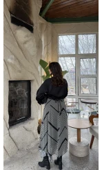 Diana Çizgili Asimetrik Kesim Şifon Etek - Siyah - Kod: 3373