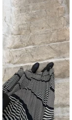 Diana Çizgili Asimetrik Kesim Şifon Etek - Siyah - Kod: 3373