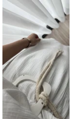 Diana V Yaka Kemerli Beyaz Elbise