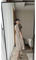 Diana V Yaka Kemerli Vizon Elbise