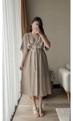 Diana V Yaka Kemerli Vizon Elbise