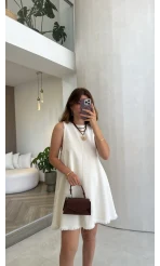 Dilvin Denim Elbise - Beyaz - Kod: 91511