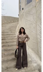 Dilvin Yüksek Bel Denim Jean Pantolon - Kahverengi