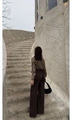 Dilvin Yüksek Bel Denim Jean Pantolon - Kahverengi