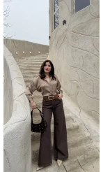 Dilvin Yüksek Bel Denim Jean Pantolon - Kahverengi